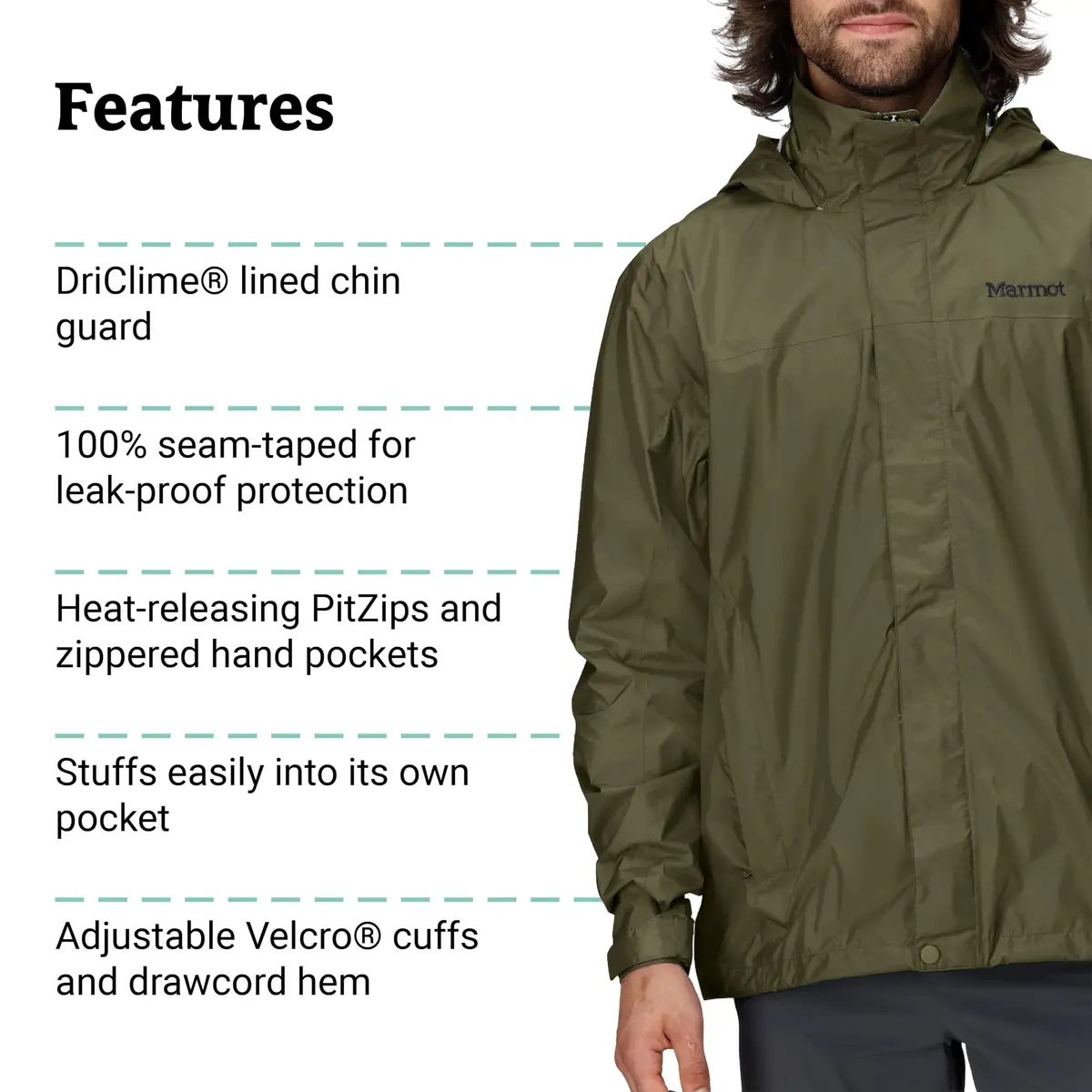 Marmot PreCip Eco Lightweight Waterproof Rain Jacket Large | Breathable & Eco-Friendly - view 5