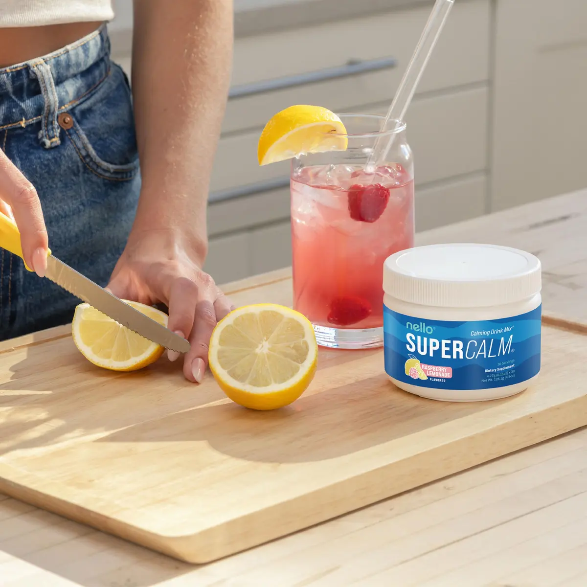Nello Supercalm Raspberry Lemonade Powdered Drink Mix Tub, 30 Servings | Supports Calm & Sleep - view 2