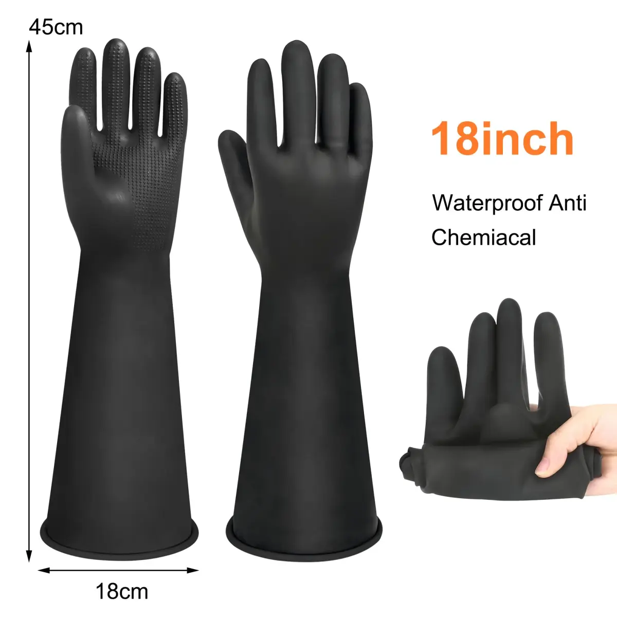 Nobgum 18-inch Chemical Resistant Gloves | Black, Heavy Duty Rubber Industrial Safety Gloves for Cleaning, Gardening, Dishwashing - view 2
