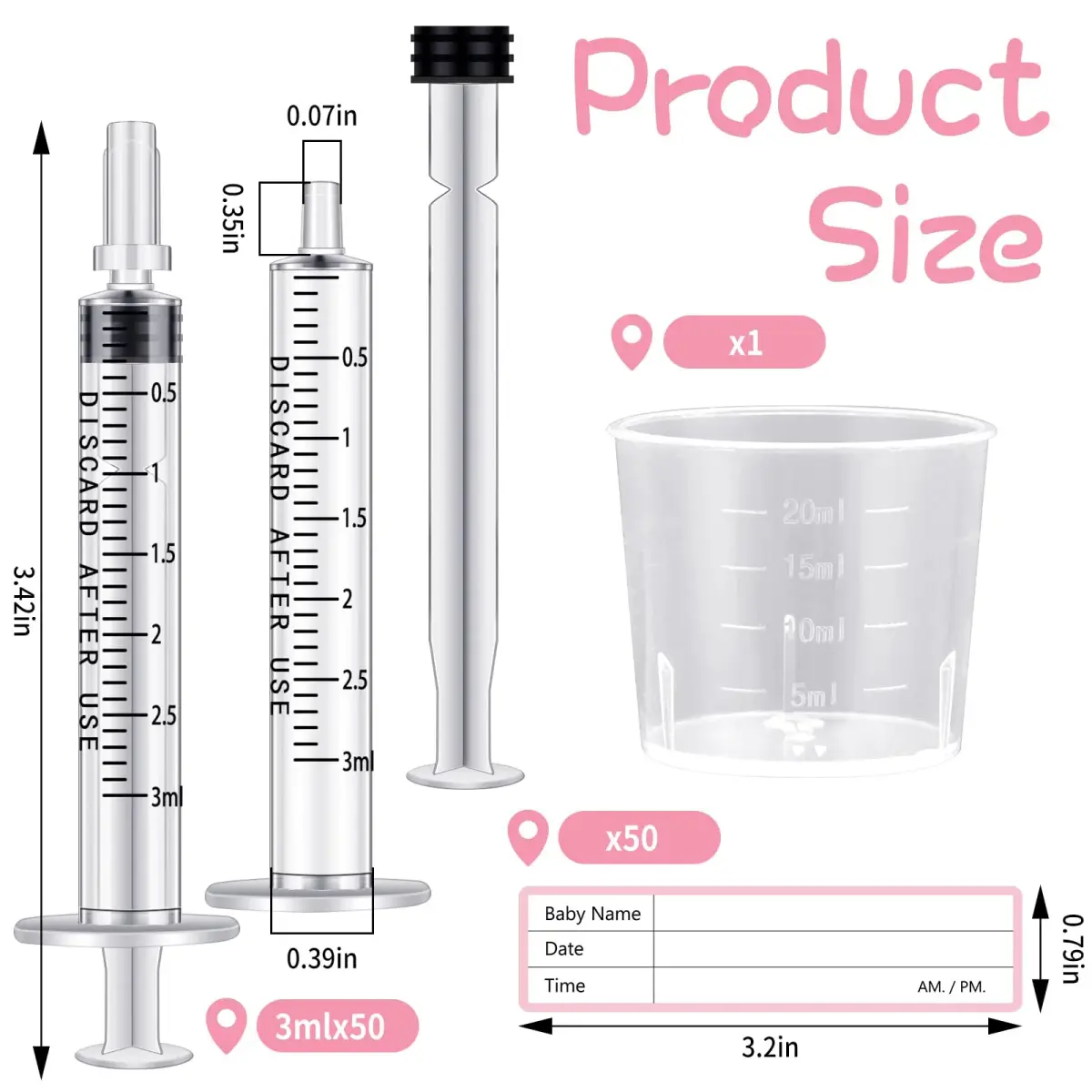TrelaCo 3ml Colostrum Syringes with Caps & 20ml Cup (100 Sets) | Sterile, Needle-Free Harvesting for Breast Milk Storage - view 2
