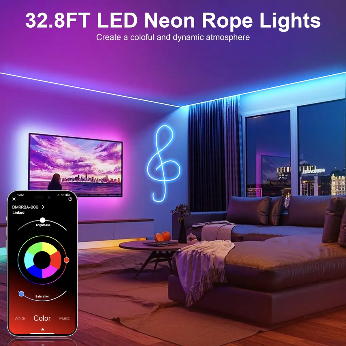 Nexillumi Neon LED Rope Lights 32.8FT | Waterproof RGB Strip for Bedroom & Outdoors - view 2