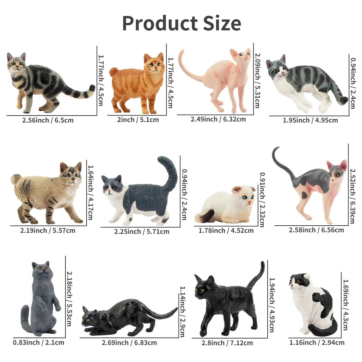 EYSCOTA 12PCS Cat Figurines | Realistic Kitten Toys & Cake Toppers for Kids & Children - view 6