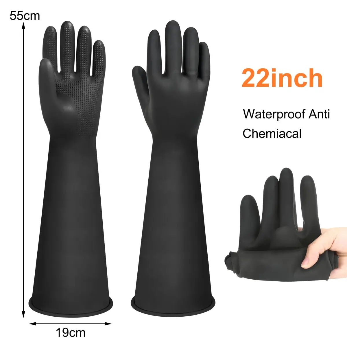 Nobgum 22-inch Chemical Resistant Latex Gloves | Heavy Duty Industrial Safety Work Gauntlets for Men - view 2