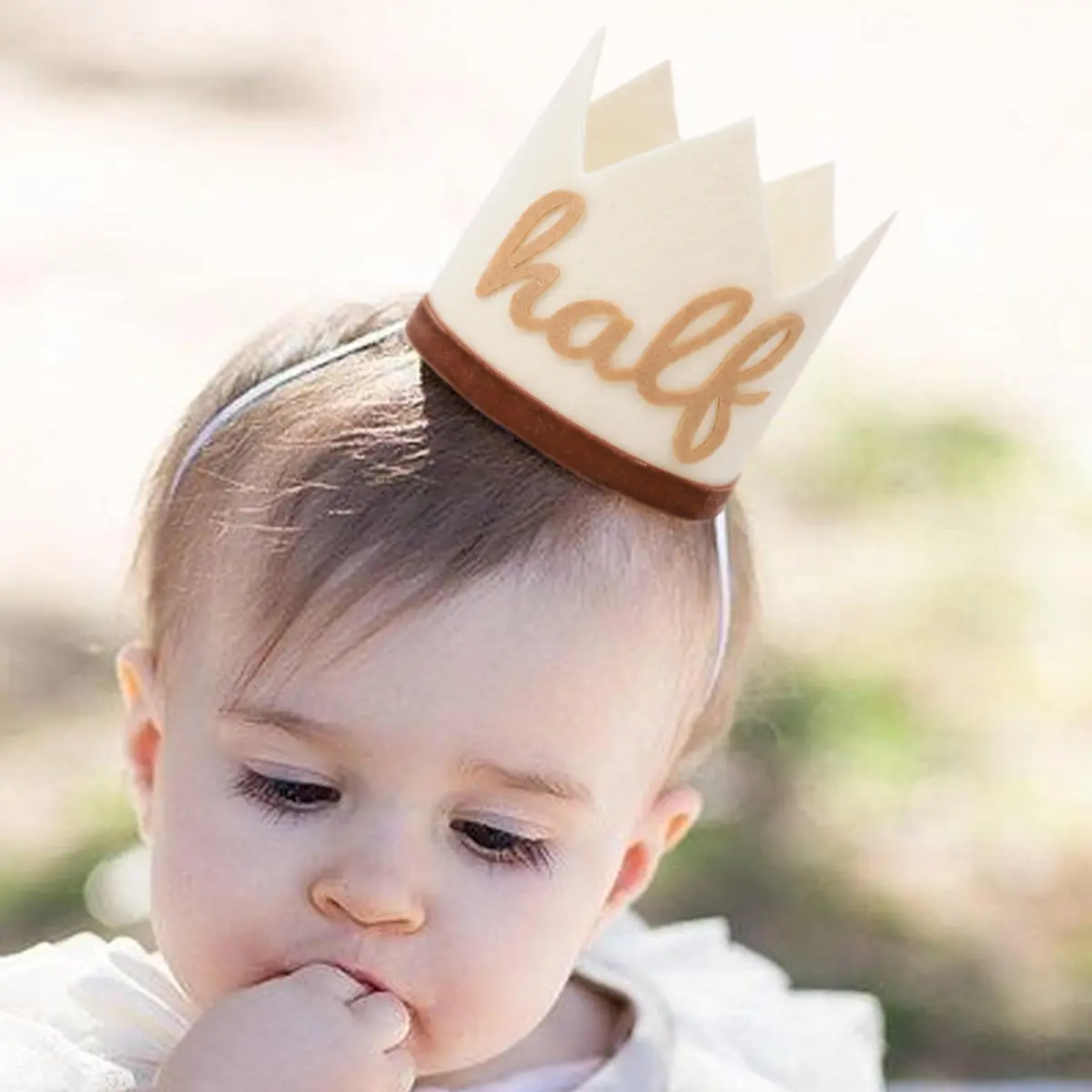 Agkvw Half Birthday Crown - Boho Cake Smash Prop, 6 Months Hat for Boys in Brown | Rustic Boho Party Accessory - view 2