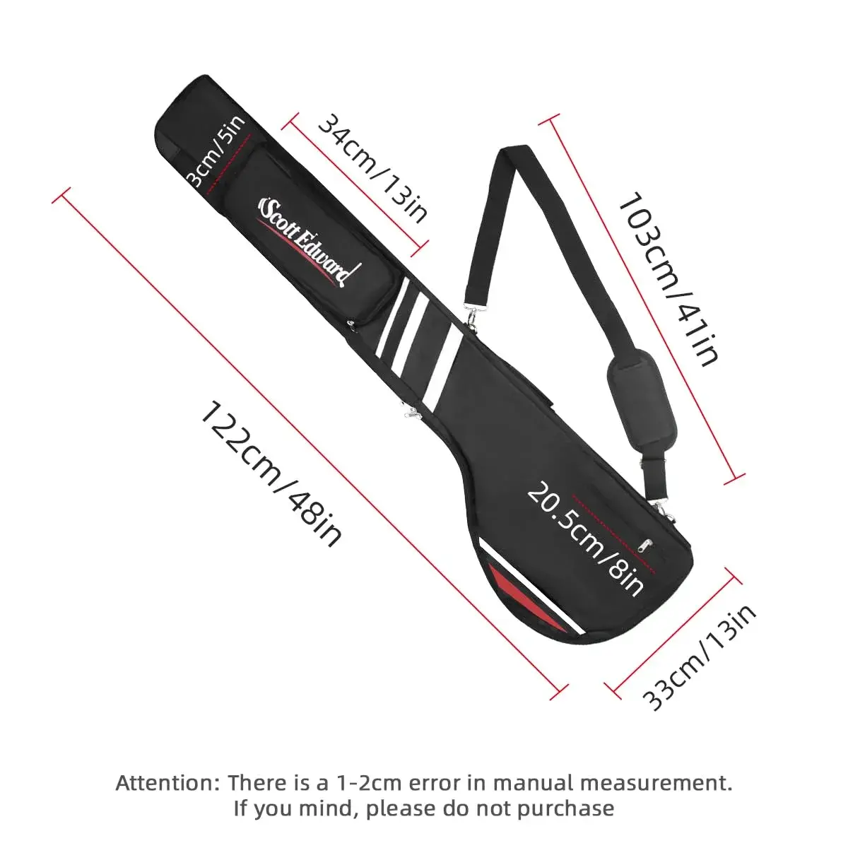 Scott Edward Foldable Golf Club Carry Bag, Portable Sunday Pencil Bag, Lightweight Waterproof Training Case, Holds 7-12 Clubs (Black White Red, 122cm/48in) - view 3