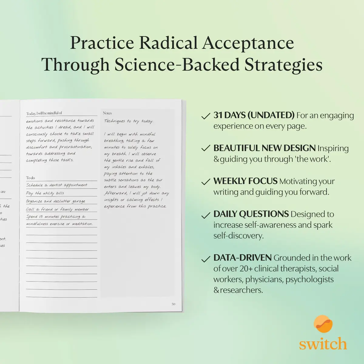 Switch Research Mindful Planner (Acceptance) - Evidence-Based Life Organizer - 31-Day Goal Planner to Develop Radical Acceptance - Daily planner With Prompts - view 3