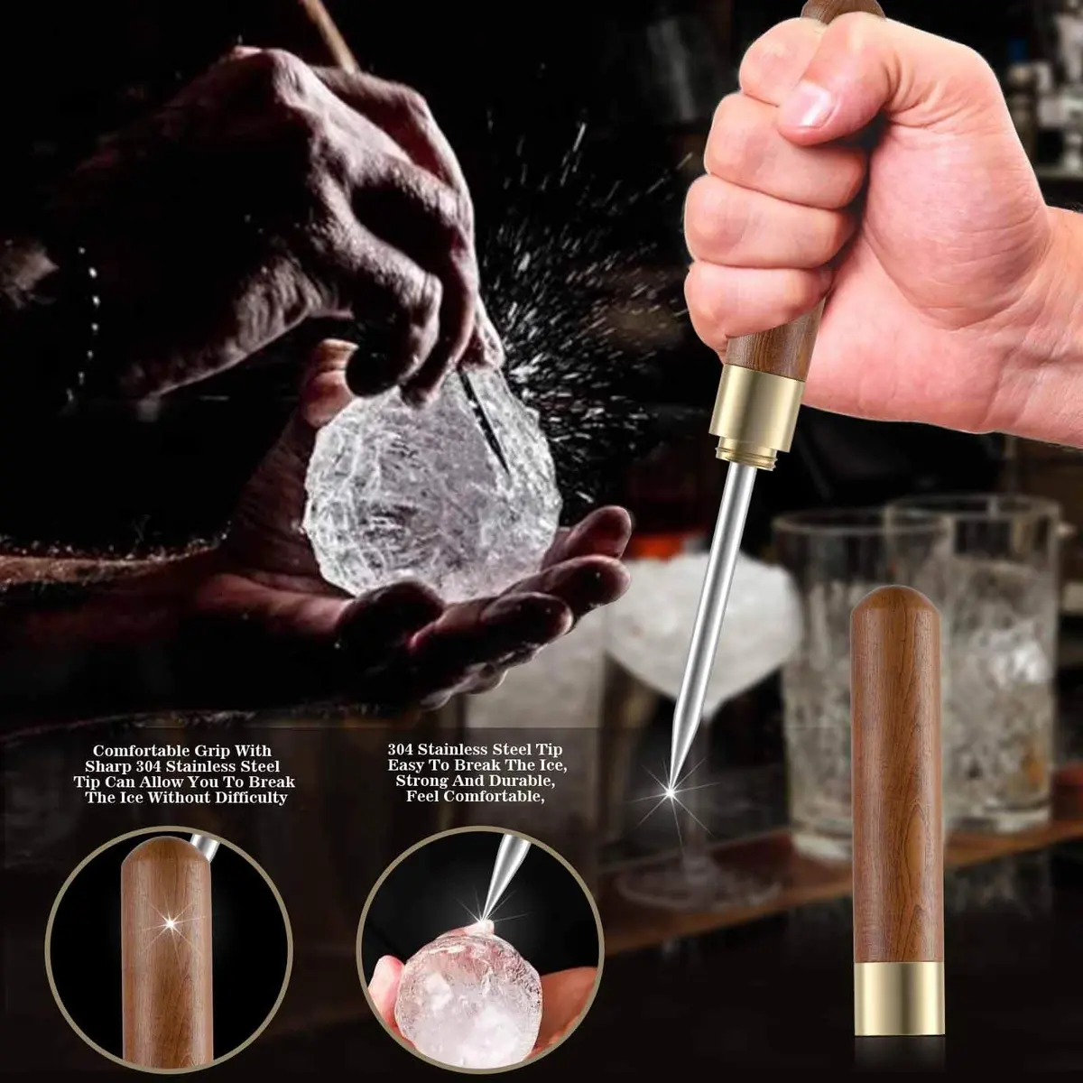 Rerdeim Stainless Steel Ice Pick 7in | Non-Slip Handle for Kitchen & Bar (70-120c) - view 2