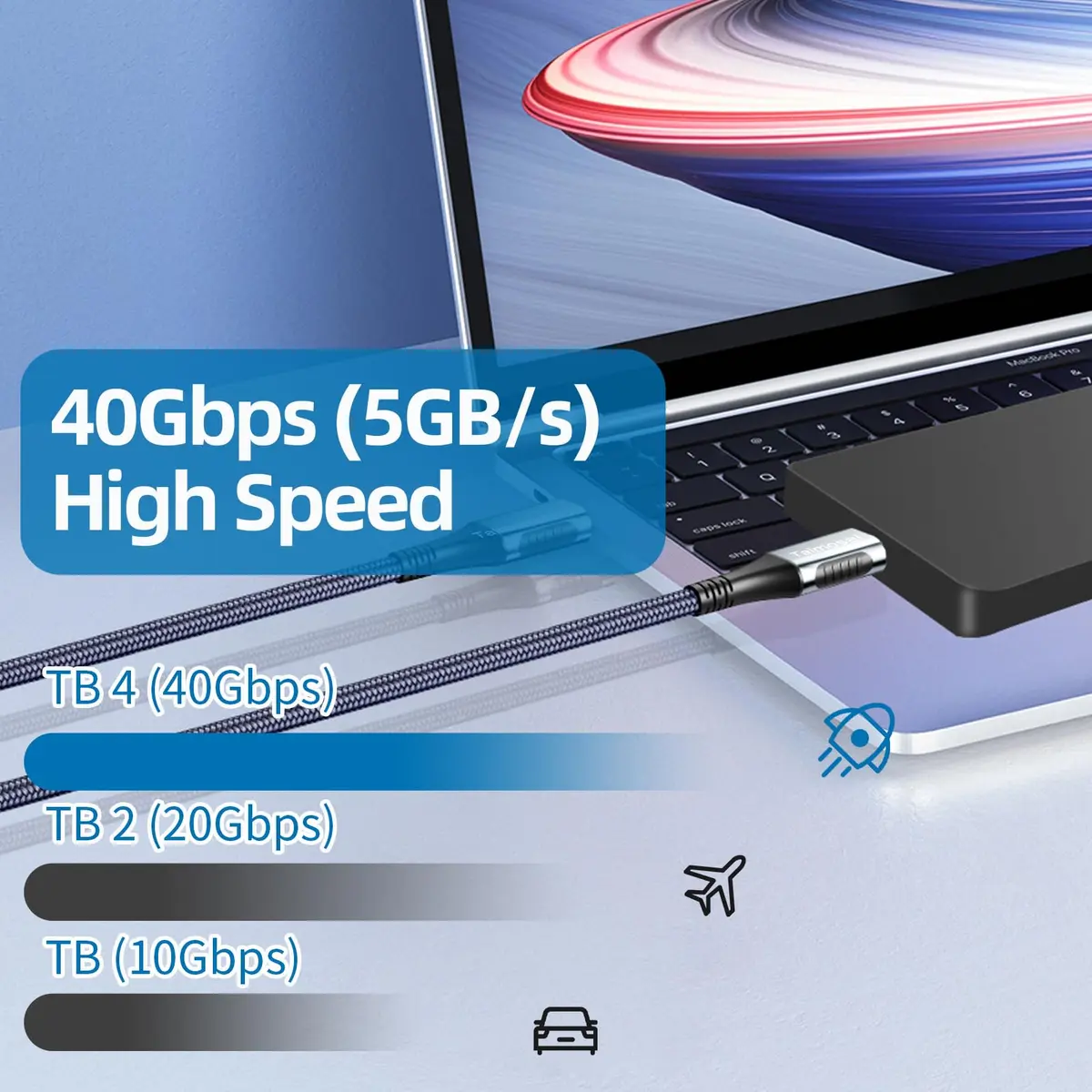 Talmosal Thunderbolt 4 Cable 3.3 ft Support 8K@60Hz, 4K@144Hz 40Gbps/240W PD Charging - view 2