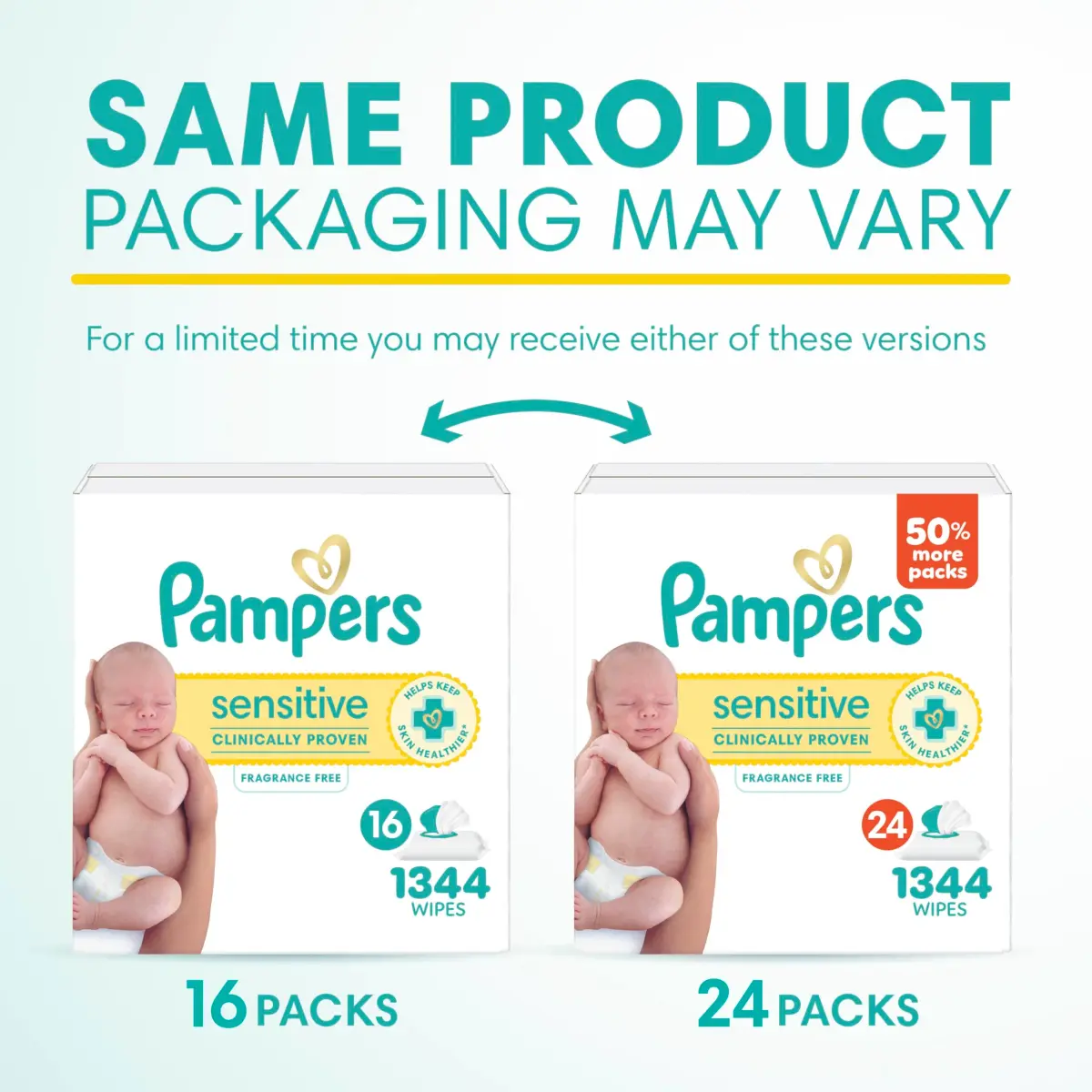 Pampers Sensitive Baby Wipes, Hypoallergenic, Fragrance-Free, 1344 Wipes (24 Packs) | Clinically Proven for Sensitive Skin - view 2