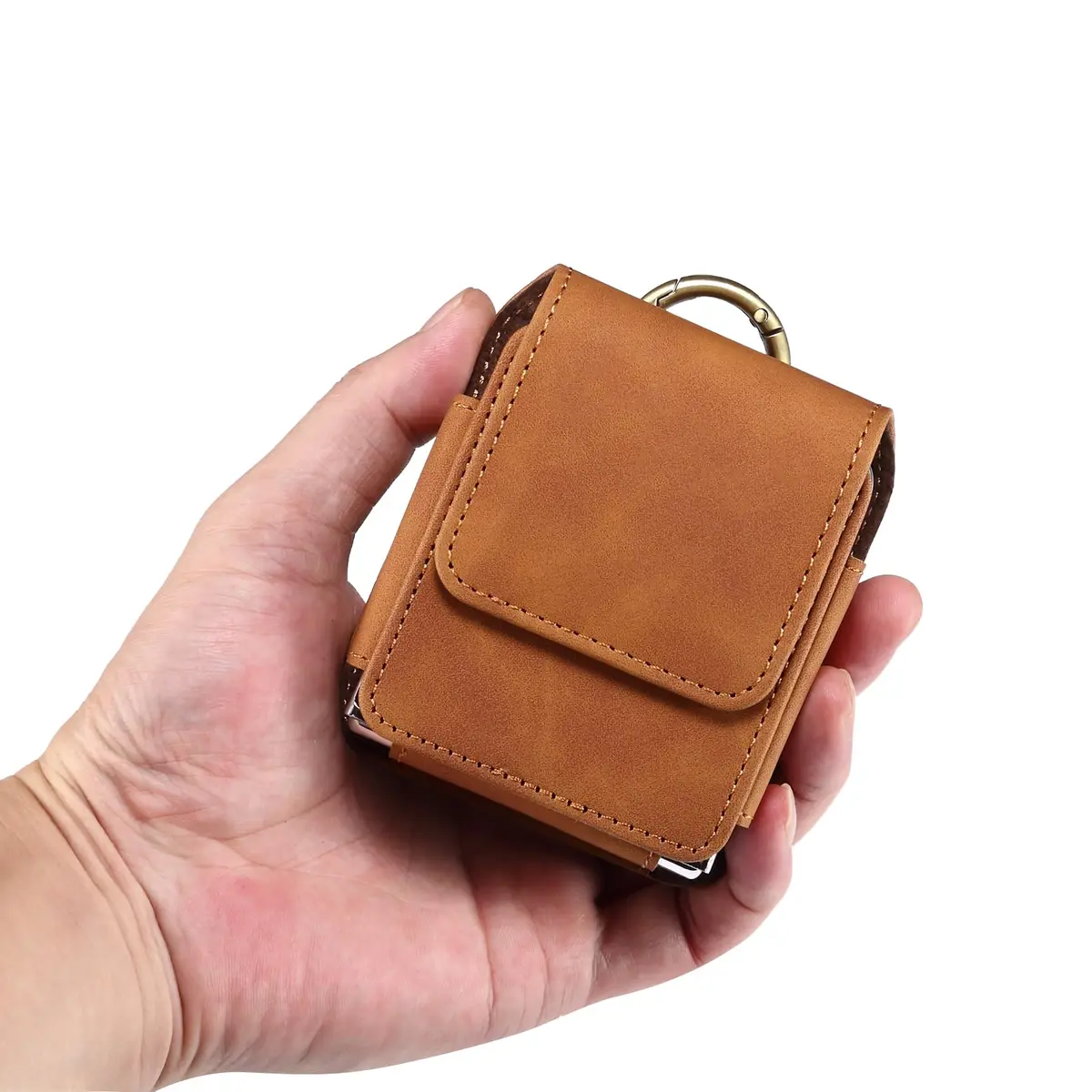 ZZ HZYISIDA Faux Leather Phone Holster Pouch Belt Clip for Motorola Razr+ 2025/2024, Razr 50 Ultra, Samsung Galaxy Z Flip 6/5/4, Brown | Fits Phones Up to 6.7 Inches - view 6