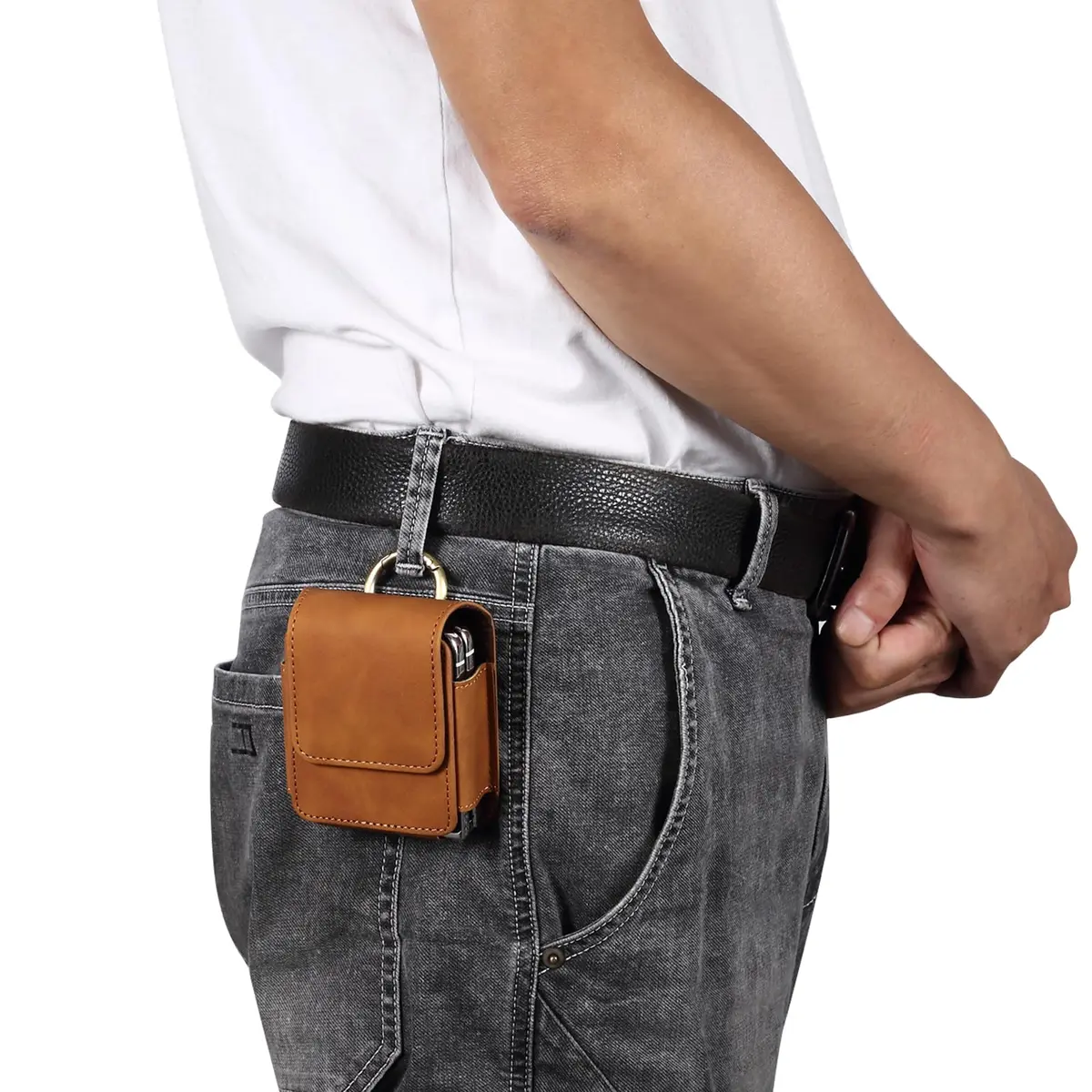 ZZ HZYISIDA Faux Leather Phone Holster Pouch Belt Clip for Motorola Razr+ 2025/2024, Razr 50 Ultra, Samsung Galaxy Z Flip 6/5/4, Brown | Fits Phones Up to 6.7 Inches - view 7