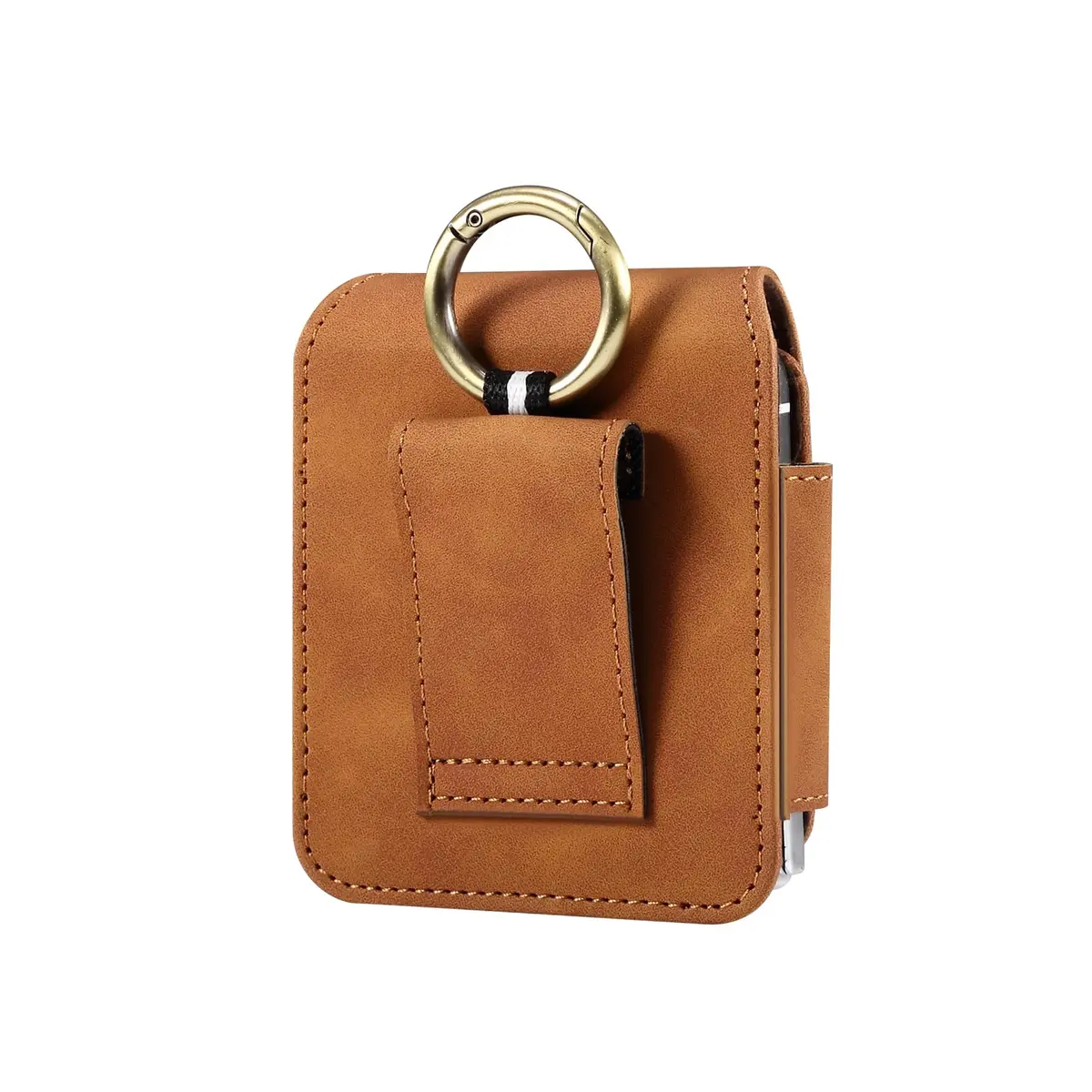 ZZ HZYISIDA Faux Leather Phone Holster Pouch Belt Clip for Motorola Razr+ 2025/2024, Razr 50 Ultra, Samsung Galaxy Z Flip 6/5/4, Brown | Fits Phones Up to 6.7 Inches - view 2