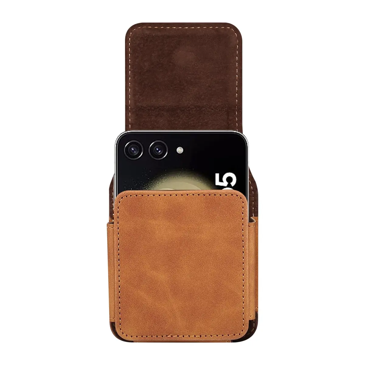 ZZ HZYISIDA Faux Leather Phone Holster Pouch Belt Clip for Motorola Razr+ 2025/2024, Razr 50 Ultra, Samsung Galaxy Z Flip 6/5/4, Brown | Fits Phones Up to 6.7 Inches - view 3