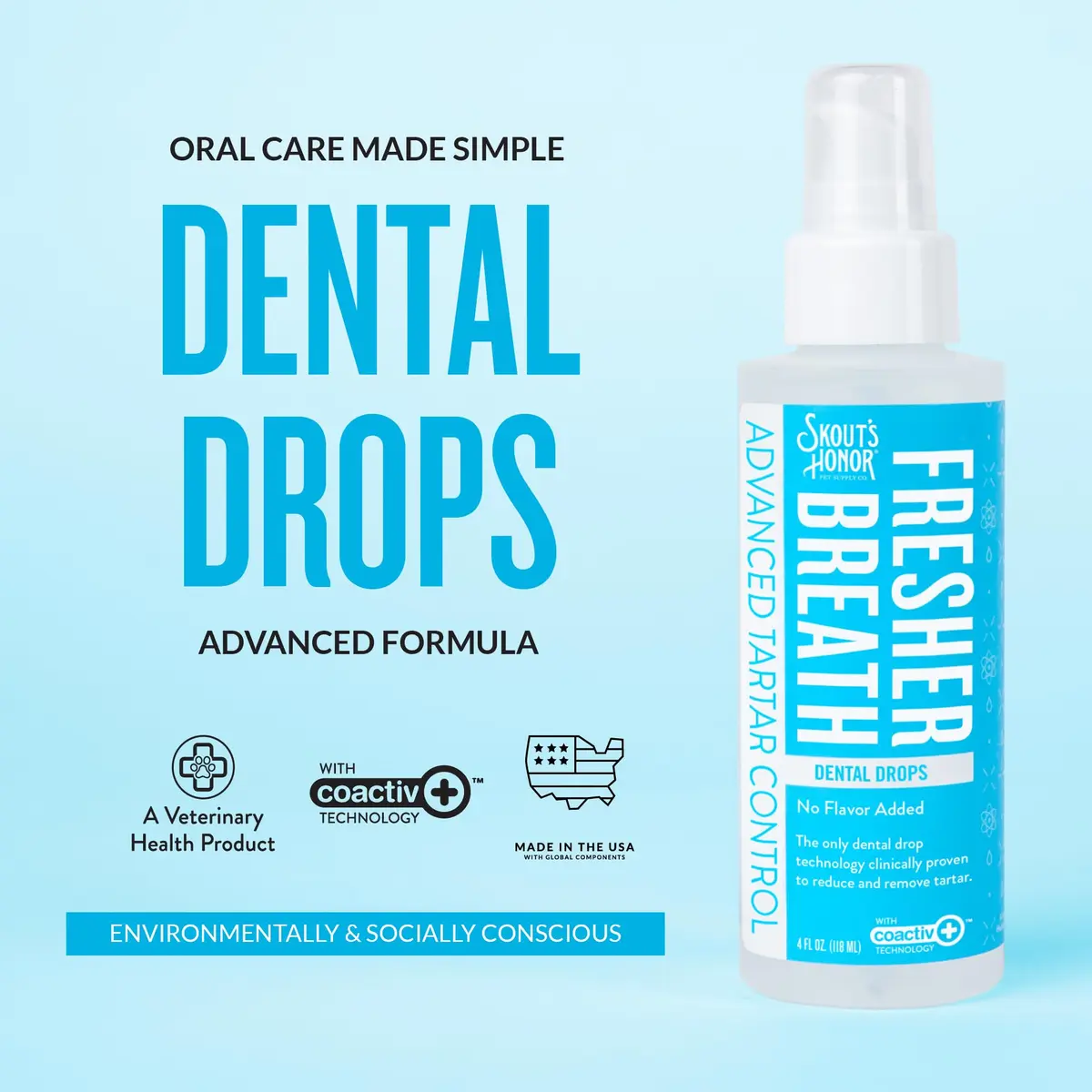 SKOUT'S HONOR Fresher Breath Advanced Dental Drops for Dogs and Cats | No Brushing Needed, 4 oz - view 2