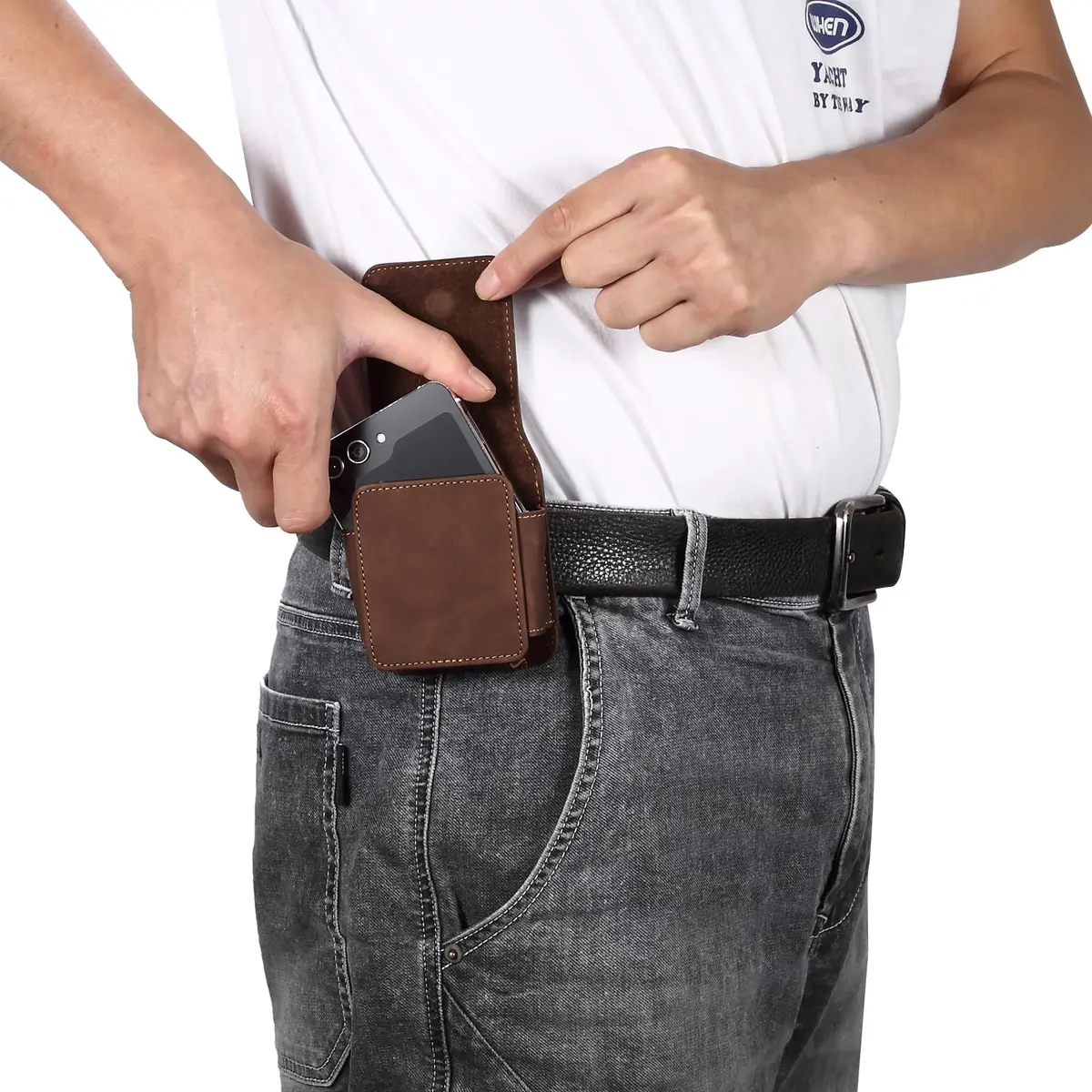 ZZ HZYISIDA Faux Leather Phone Holster Pouch Belt Loop Clip Case for Motorola Razr+ 2025, Galaxy Z Flip 7 (Coffee) | Fits Multiple Foldable Phones - view 5