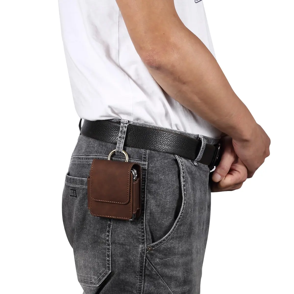 ZZ HZYISIDA Faux Leather Phone Holster Pouch Belt Loop Clip Case for Motorola Razr+ 2025, Galaxy Z Flip 7 (Coffee) | Fits Multiple Foldable Phones - view 6