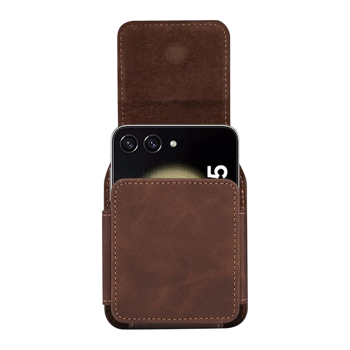 ZZ HZYISIDA Faux Leather Phone Holster Pouch Belt Loop Clip Case for Motorola Razr+ 2025, Galaxy Z Flip 7 (Coffee) | Fits Multiple Foldable Phones - view 3