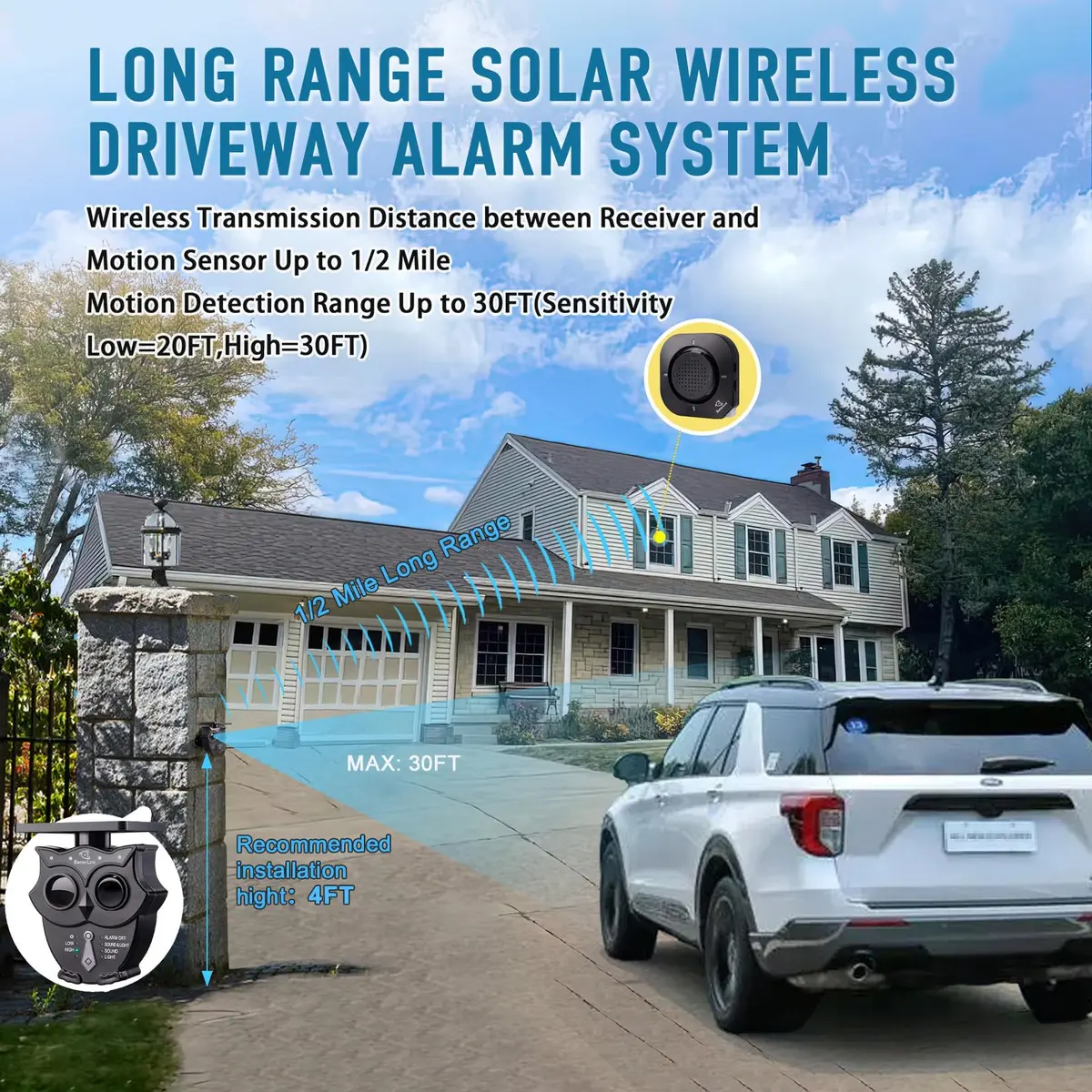 BetterLink Solar Wireless Driveway Alarm 1/2 Mile Range | 1 Receiver & 1 Sensor Grey - view 2