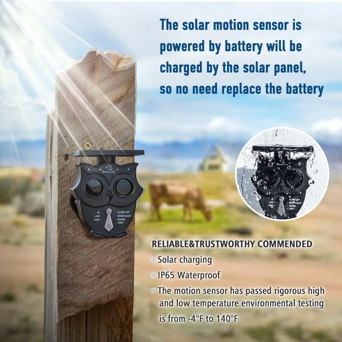 BetterLink Solar Wireless Driveway Alarm 1/2 Mile Range | 1 Receiver & 1 Sensor Grey - view 3