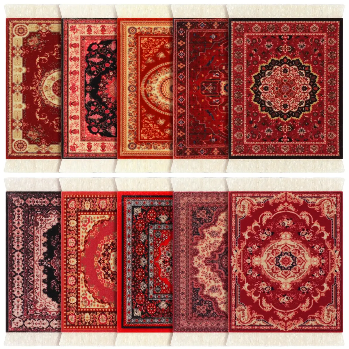 Preboun Rug Style Coasters Set of 10 | Vibrant Oriental Rug Design for Home & Office - main product image
