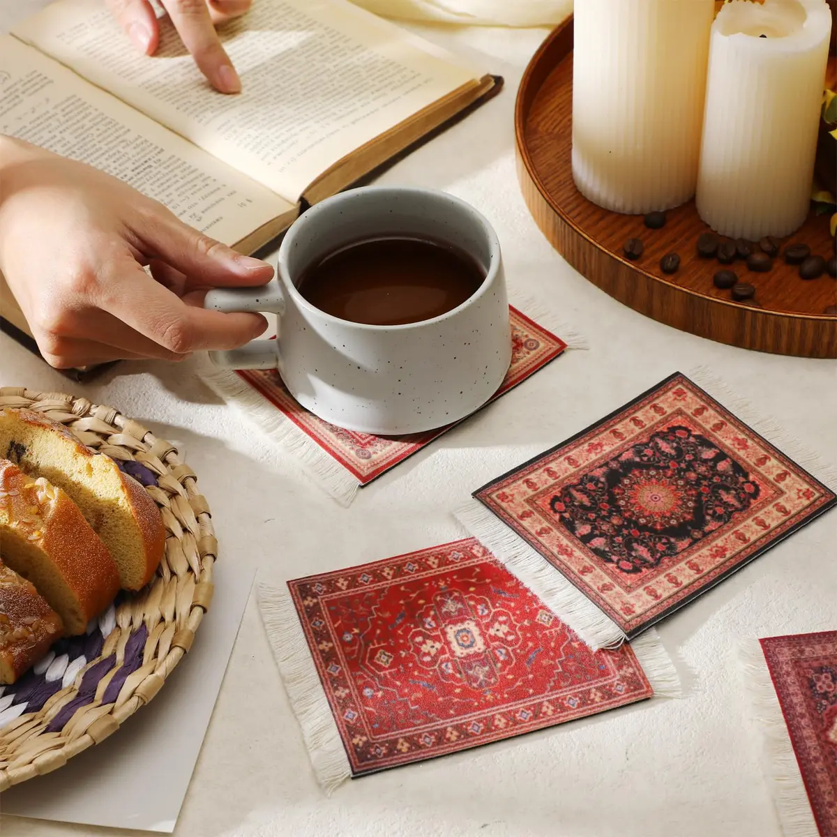 Preboun Rug Style Coasters Set of 10 | Vibrant Oriental Rug Design for Home & Office - view 5