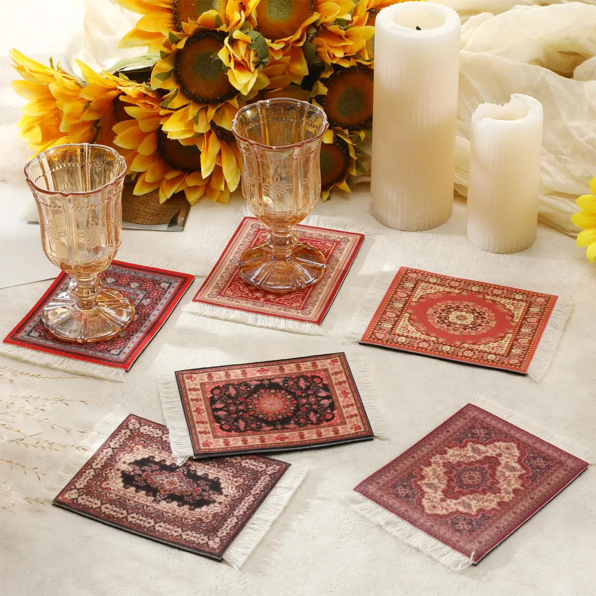 Preboun Rug Style Coasters Set of 10 | Vibrant Oriental Rug Design for Home & Office - view 6