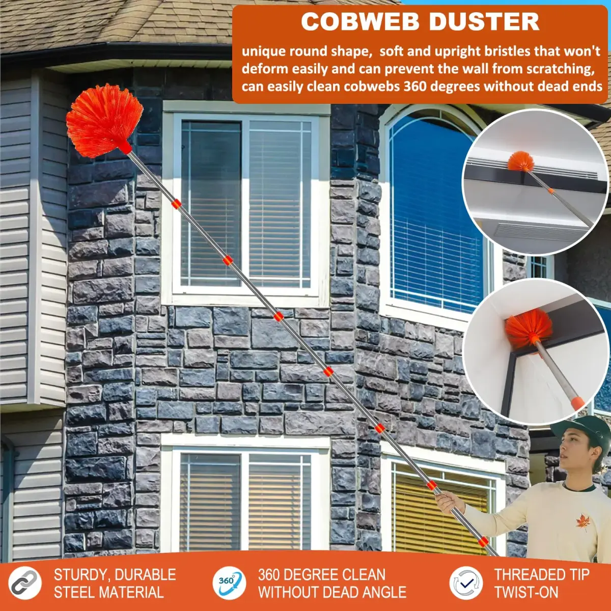 Tockrop High Reach Duster Kit with 20 ft Extension Pole & 2 Heads | Bendable & Washable for Ceiling Fans, Corners - view 5