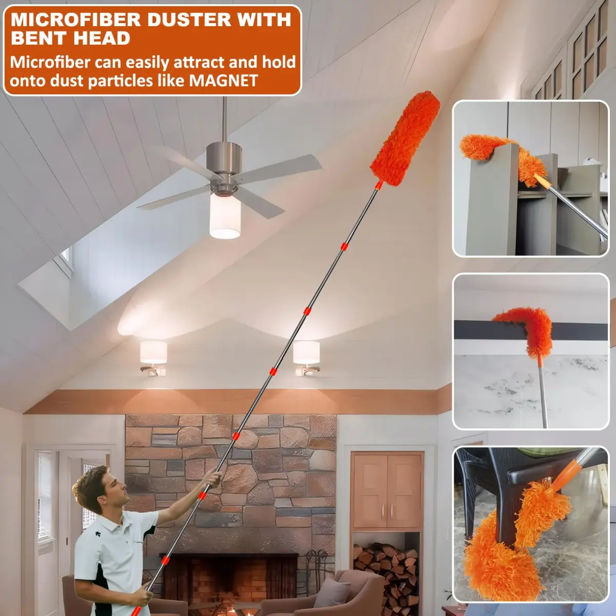 Tockrop High Reach Duster Kit with 20 ft Extension Pole & 2 Heads | Bendable & Washable for Ceiling Fans, Corners - view 4