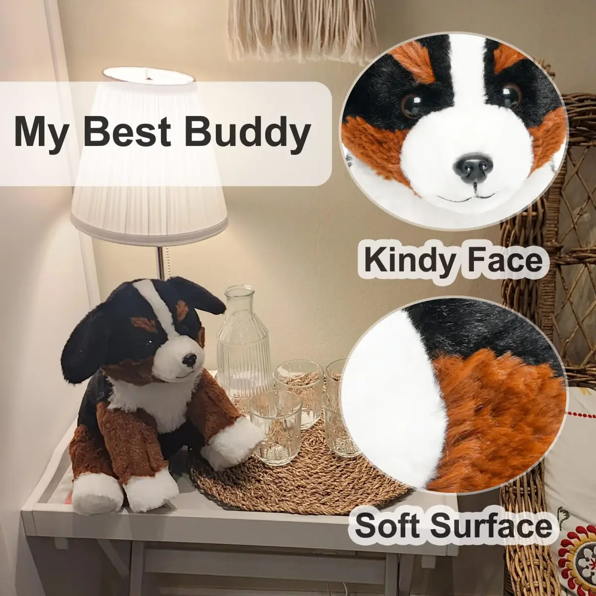 WEIGEDU Bernese Mountain Dog Stuffed Animal Puppy Plush Toy 30cm (12 Inches) | Realistic Tricolor Fur, Soft Polyester - view 3