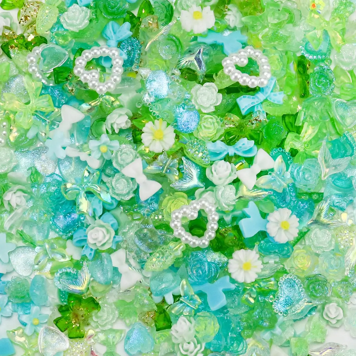 Briskbloom 320PCS Green Assorted 3D Nail Charms | Spring Flower Bow & Heart Star for Nail DIY Crafts - view 3