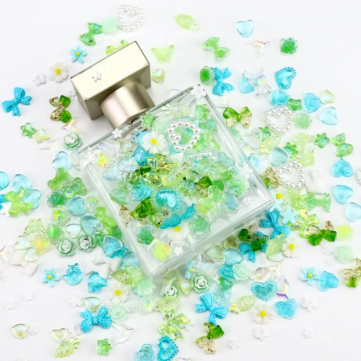 Briskbloom 320PCS Green Assorted 3D Nail Charms | Spring Flower Bow & Heart Star for Nail DIY Crafts - view 4