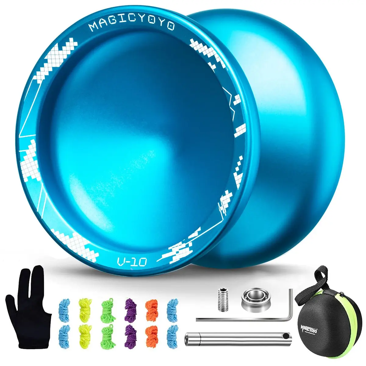 MAGICYOYO V10 Professional Finger Spin Yoyo for DNA Tricks, Metal Yoyo Professional with Responsive & Unresponsive Modes, Pro Trick Yo yo for Adults & Kids with Complete Yo-yo Accessories Kit (Blue) - main product image