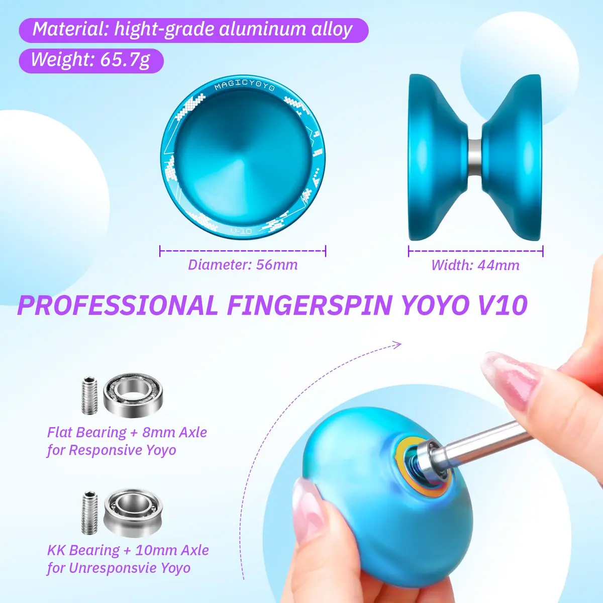 MAGICYOYO V10 Professional Finger Spin Yoyo for DNA Tricks, Metal Yoyo Professional with Responsive & Unresponsive Modes, Pro Trick Yo yo for Adults & Kids with Complete Yo-yo Accessories Kit (Blue) - view 5