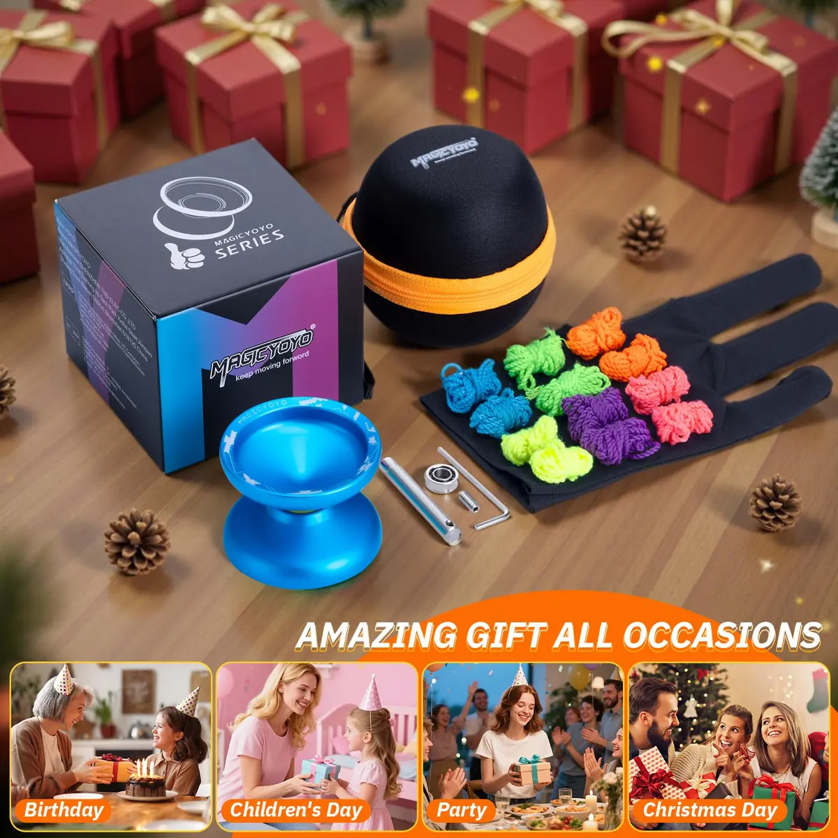 MAGICYOYO V10 Professional Finger Spin Yoyo for DNA Tricks, Metal Yoyo Professional with Responsive & Unresponsive Modes, Pro Trick Yo yo for Adults & Kids with Complete Yo-yo Accessories Kit (Blue) - view 6