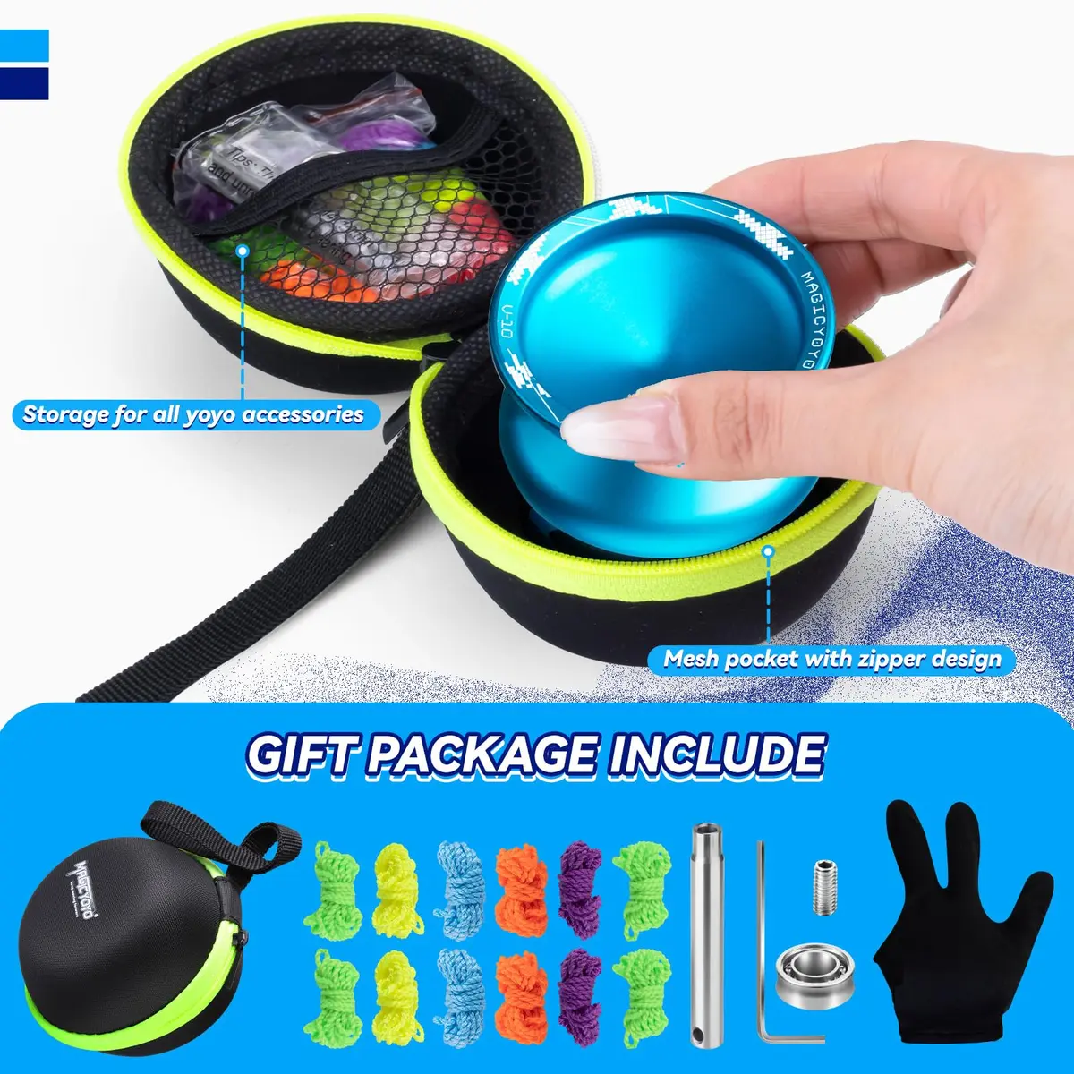 MAGICYOYO V10 Professional Finger Spin Yoyo for DNA Tricks, Metal Yoyo Professional with Responsive & Unresponsive Modes, Pro Trick Yo yo for Adults & Kids with Complete Yo-yo Accessories Kit (Blue) - view 7