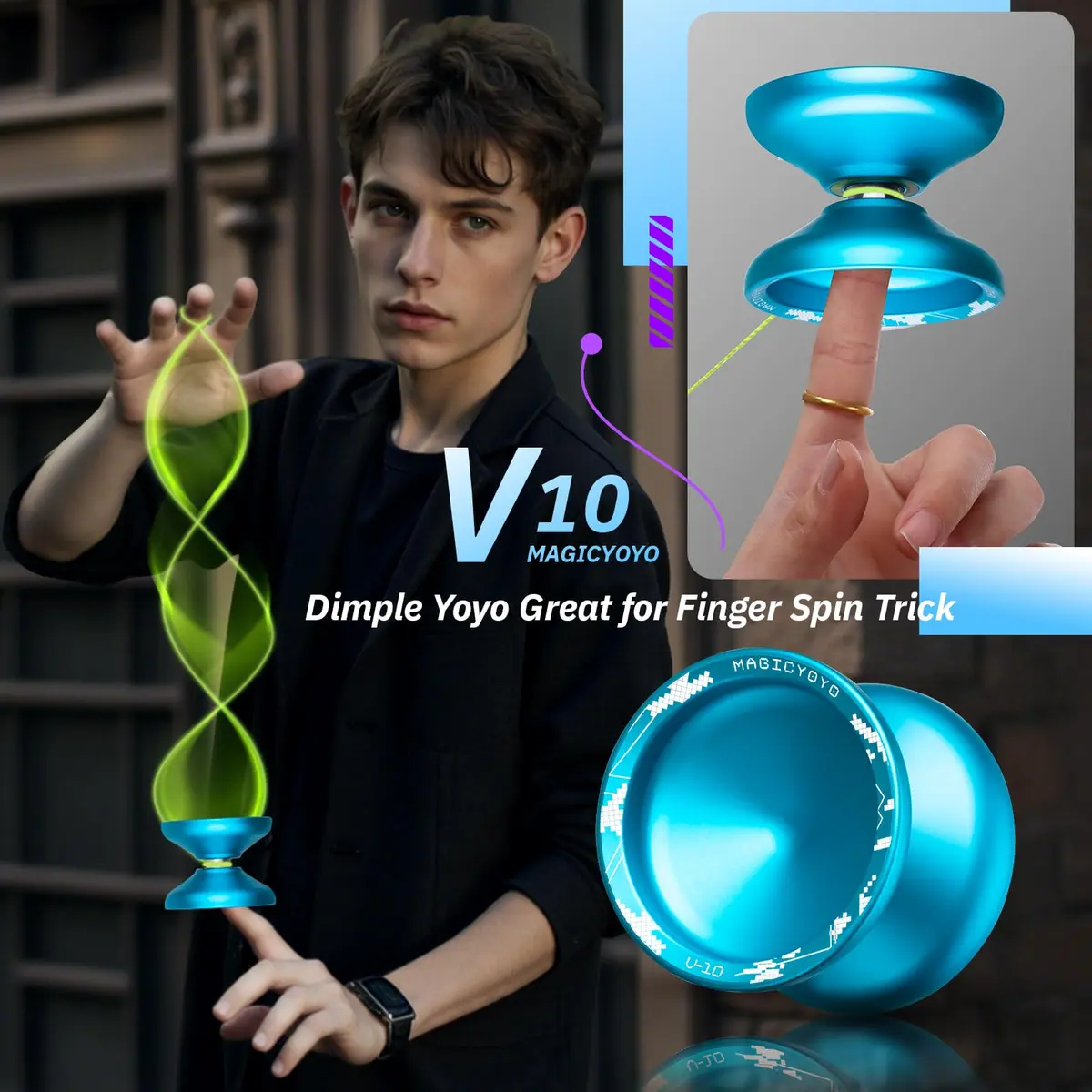 MAGICYOYO V10 Professional Finger Spin Yoyo for DNA Tricks, Metal Yoyo Professional with Responsive & Unresponsive Modes, Pro Trick Yo yo for Adults & Kids with Complete Yo-yo Accessories Kit (Blue) - view 3