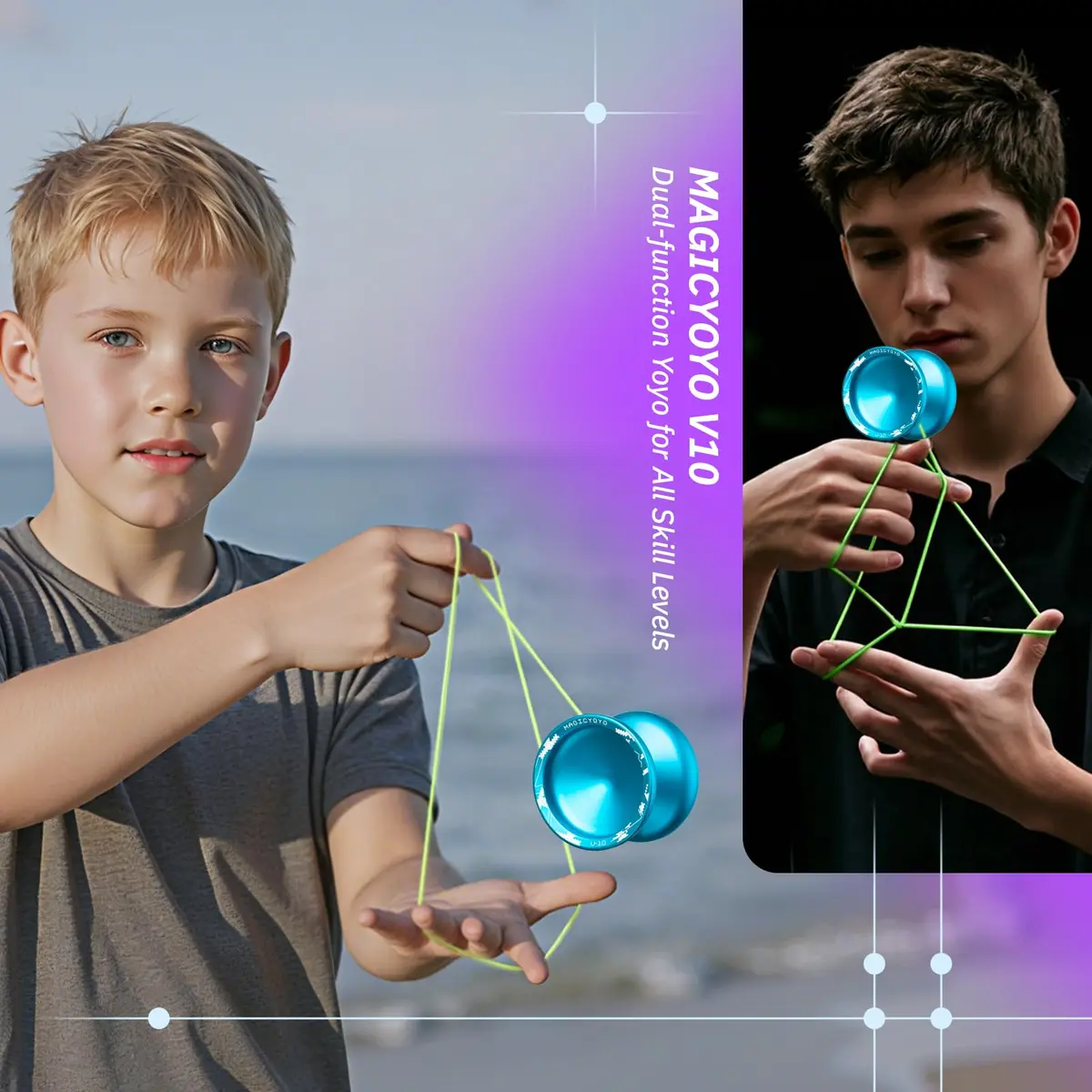 MAGICYOYO V10 Professional Finger Spin Yoyo for DNA Tricks, Metal Yoyo Professional with Responsive & Unresponsive Modes, Pro Trick Yo yo for Adults & Kids with Complete Yo-yo Accessories Kit (Blue) - view 4