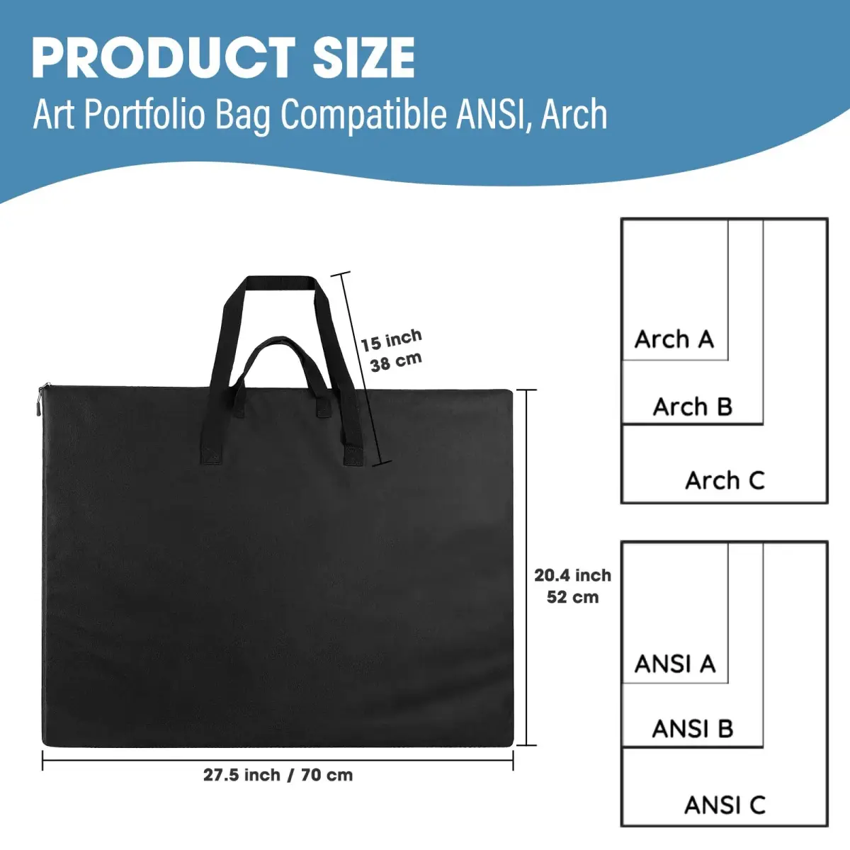 ZKOO 20 x 26 Inch Art Portfolio Bag, Black | Waterproof Nylon Artist Tote with Shoulder Strap - view 2