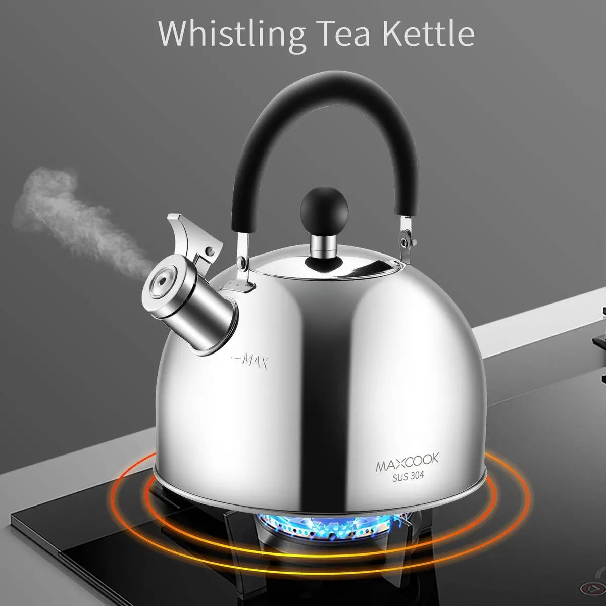 MAXCOOK 304 Stainless Steel Whistling Tea Kettle 3.17 Quart (3L) | Heats Water Fast on All Stovetops - view 6