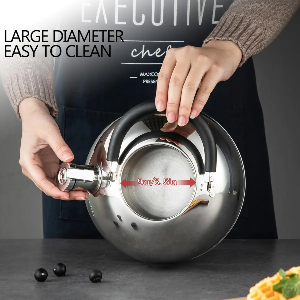 MAXCOOK 304 Stainless Steel Whistling Tea Kettle 3.17 Quart (3L) | Heats Water Fast on All Stovetops - view 7