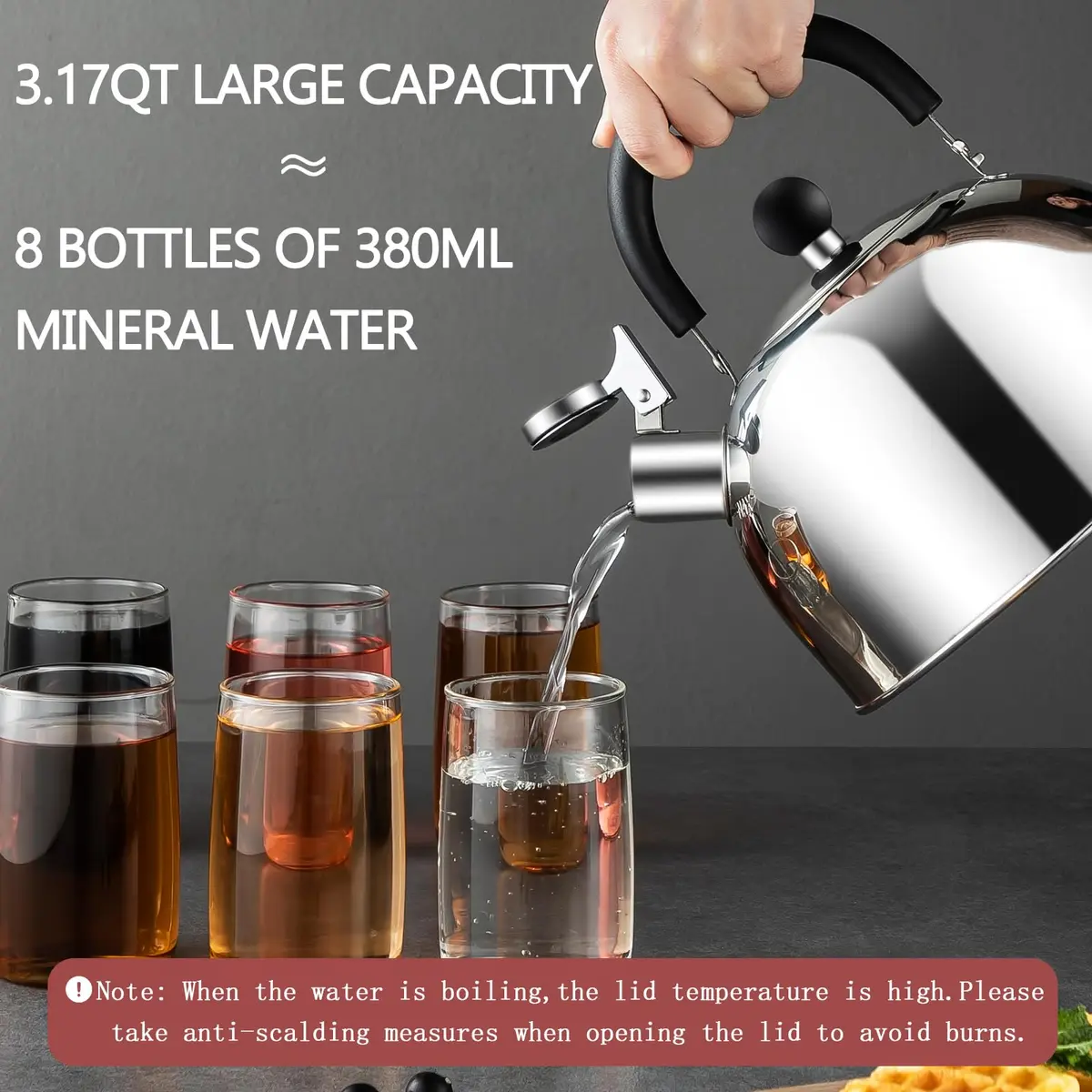 MAXCOOK 304 Stainless Steel Whistling Tea Kettle 3.17 Quart (3L) | Heats Water Fast on All Stovetops - view 4