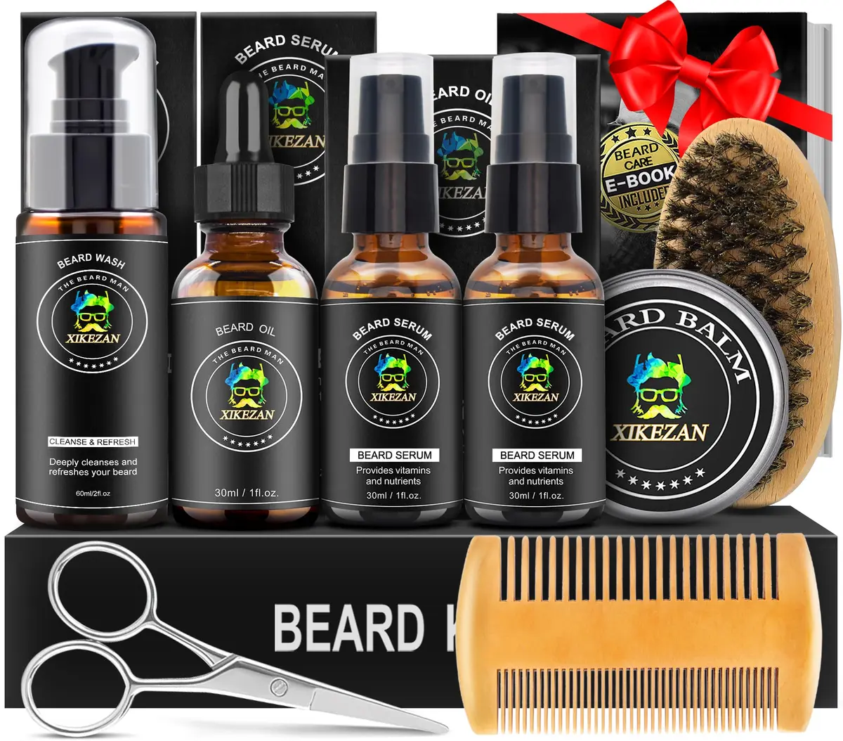 XIKEZAN Beard Kit for Men Grooming & Care 2 Pack | Complete Beard Care Set with Serum, Wash, Oil, Balm, Tools & EBook - main product image