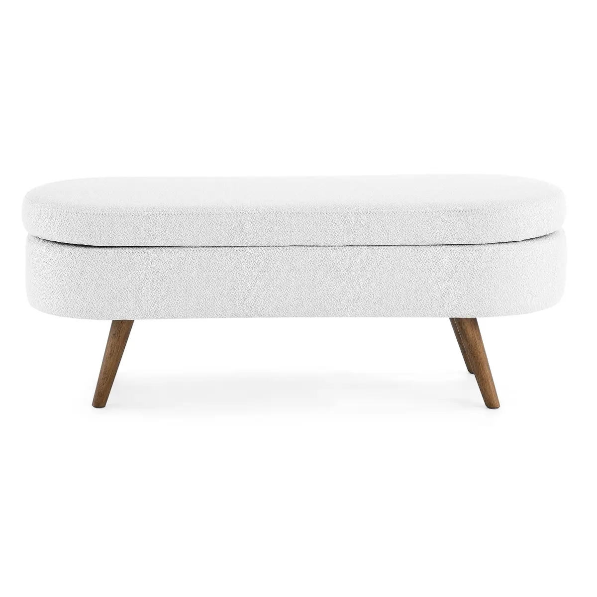 DESIGNER97 Elegant Upholstered Ottoman Oval Storage Bench with Rubber Wood Legs for Hallway Living Room Bedroom White (43.5" W x 16" D x 16" H) - view 7