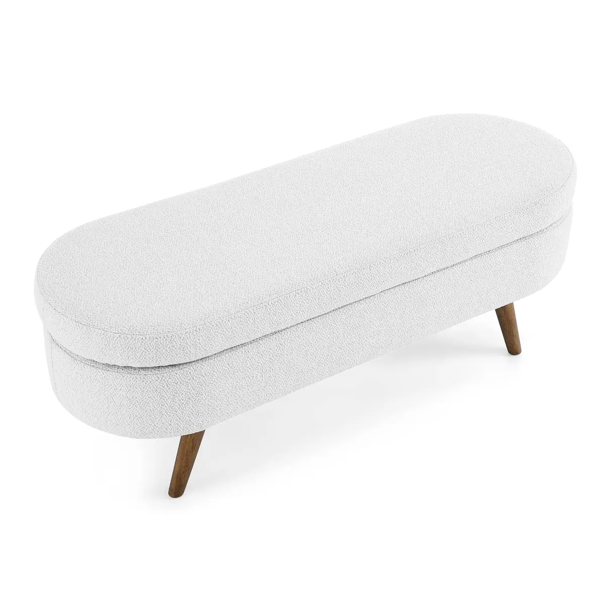 DESIGNER97 Elegant Upholstered Ottoman Oval Storage Bench with Rubber Wood Legs for Hallway Living Room Bedroom White (43.5" W x 16" D x 16" H) - view 8