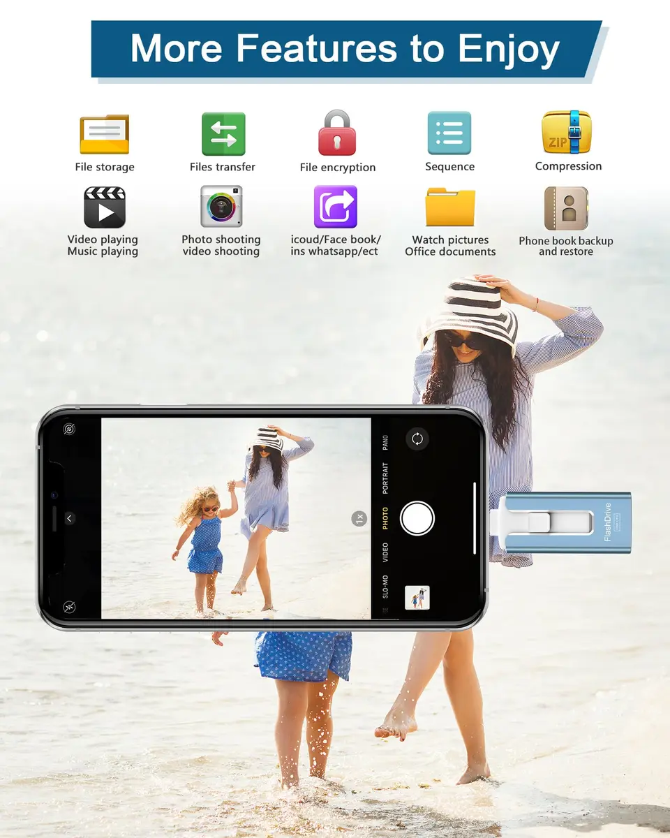 GNASEET 256GB USB Flash Drive for Phone and Pad | High-Speed External Memory Stick (Blue, 256GB) - view 4