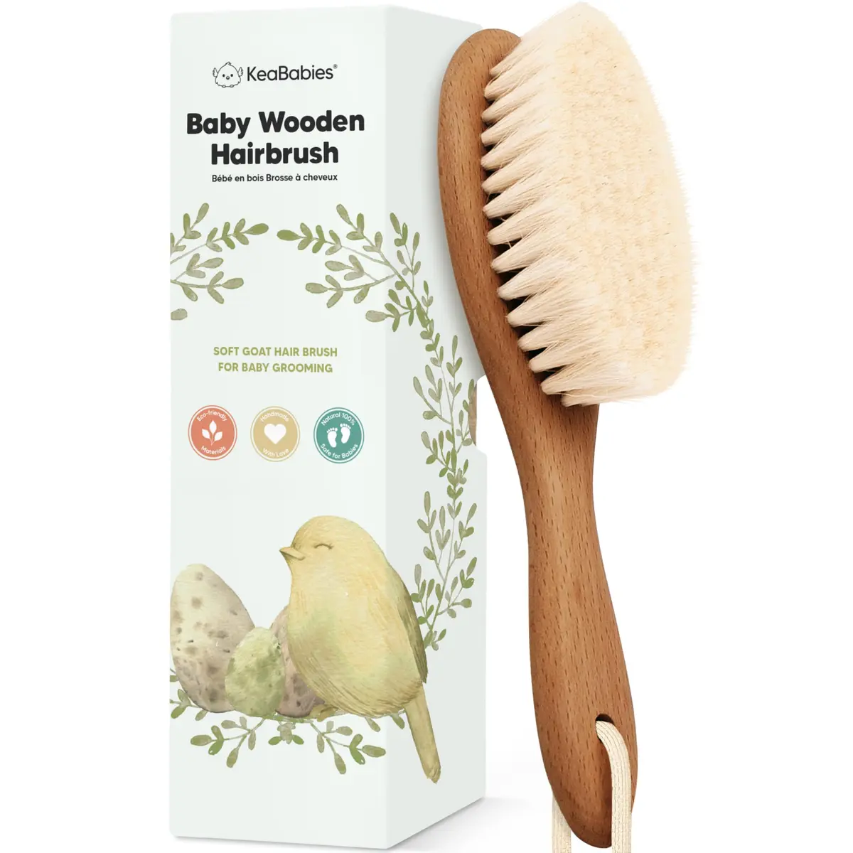 KeaBabies Wooden Baby Hair Brush for Toddler Infant Cradle Cap | Gentle Goat Hair - main product image