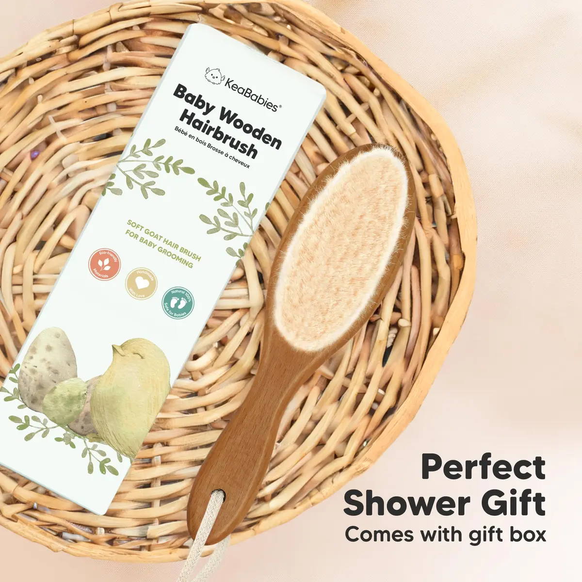 KeaBabies Wooden Baby Hair Brush for Toddler Infant Cradle Cap | Gentle Goat Hair - view 9
