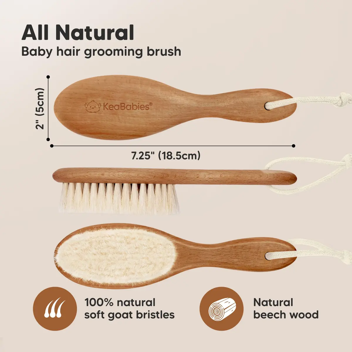 KeaBabies Wooden Baby Hair Brush for Toddler Infant Cradle Cap | Gentle Goat Hair - view 2