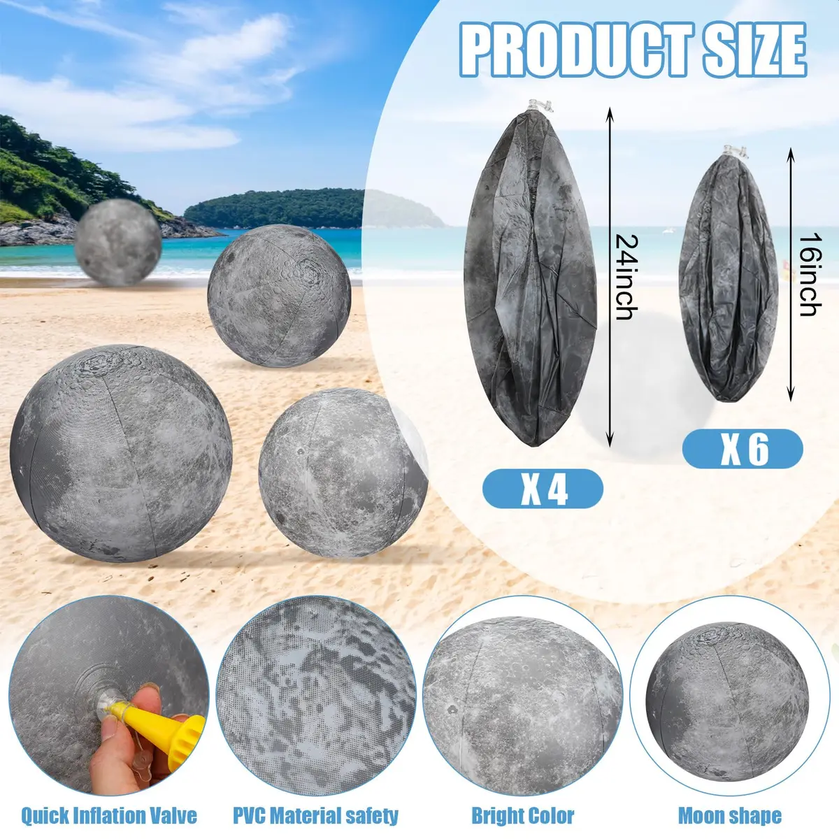 Shappy Moon Inflatable PVC Ball 40.64 cm (16 Inch) & 60.96 cm (24 Inch) | Educational Space Toy for Kids - view 3