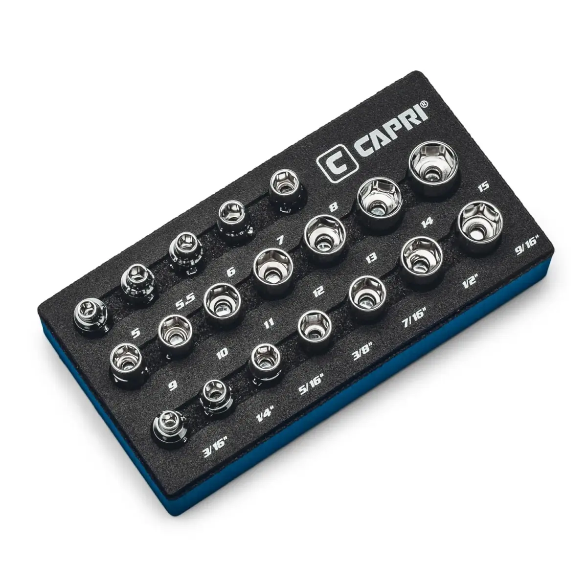 Capri Tools 1/4 in. Drive Master Universal Socket Set, 5-15mm (0.2-0.6 in) & 3/16-9/16 in. (0.19-0.56 in), 19-Piece - main product image